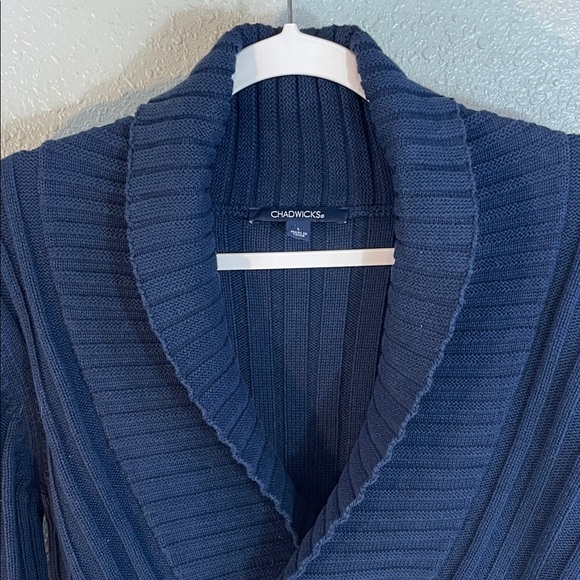 Chadwicks Navy Blue Ribbed Thick Knit Sweater, Shawl Collar Pullover Size L - Picture 4 of 12